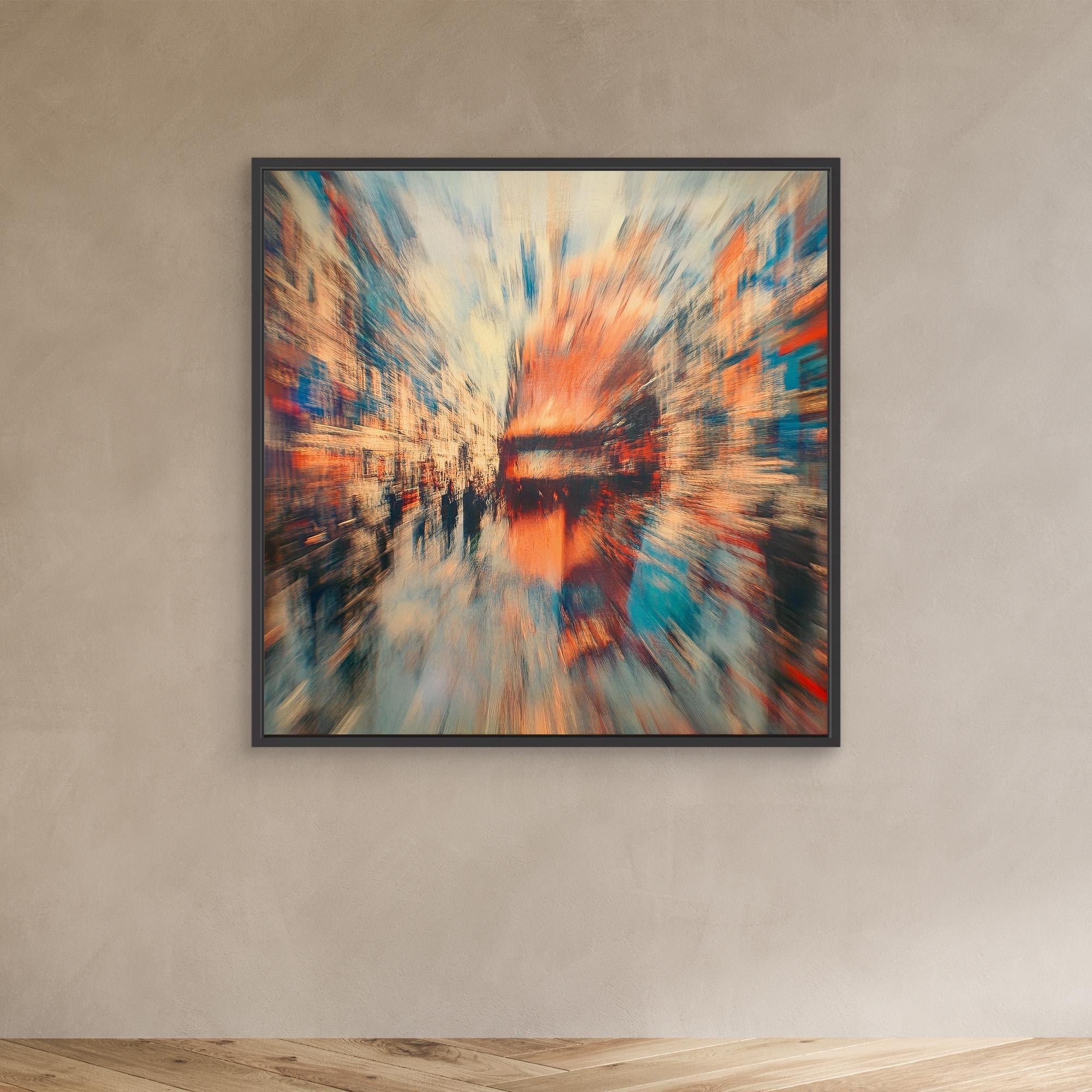 Canvas Print : Abstract Urban Motion Canvas Art - Vibrant Cityscape Blur modern abstract canvas wall art by Rossetti Art – luxury interior design artwork for living room, bedroom, office – Abstract Cityscape Wall Decor Abstract Urban Motion Canvas Art Contemporary Urban Artwork