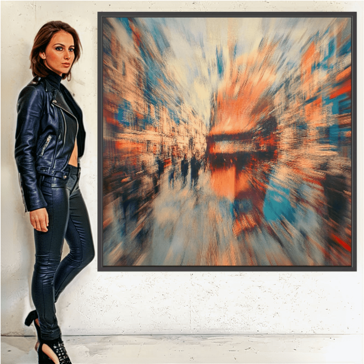 Canvas Print : Abstract Urban Motion Canvas Art - Vibrant Cityscape Blur modern abstract canvas wall art by Rossetti Art – luxury interior design artwork for living room, bedroom, office – Abstract Cityscape Wall Decor Abstract Urban Motion Canvas Art Contemporary Urban Artwork