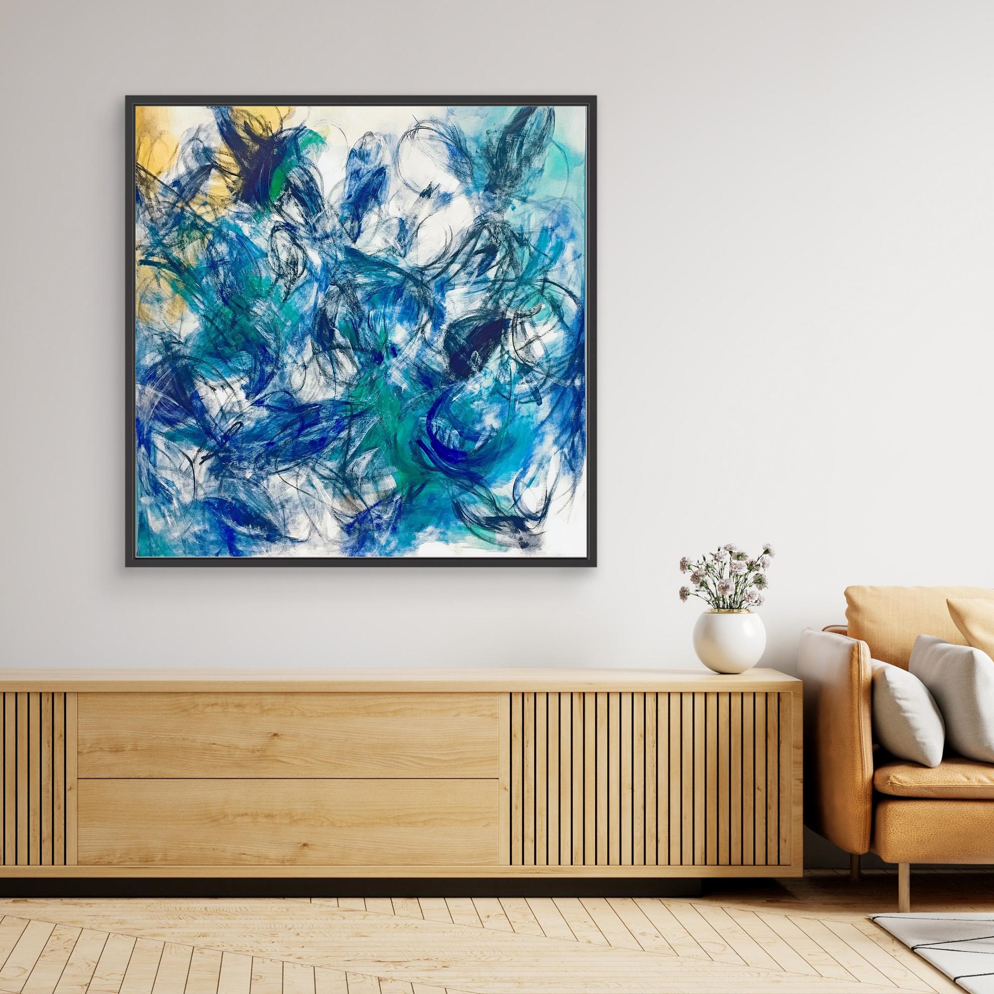 Canvas Print: "Aqua Rhythm" - Abstract Expressionist Wall Art modern abstract canvas wall art by Rossetti Art – luxury interior design artwork for living room, bedroom, office – Abstract Expressionism Aqua Canvas Art Expressionist Canvas