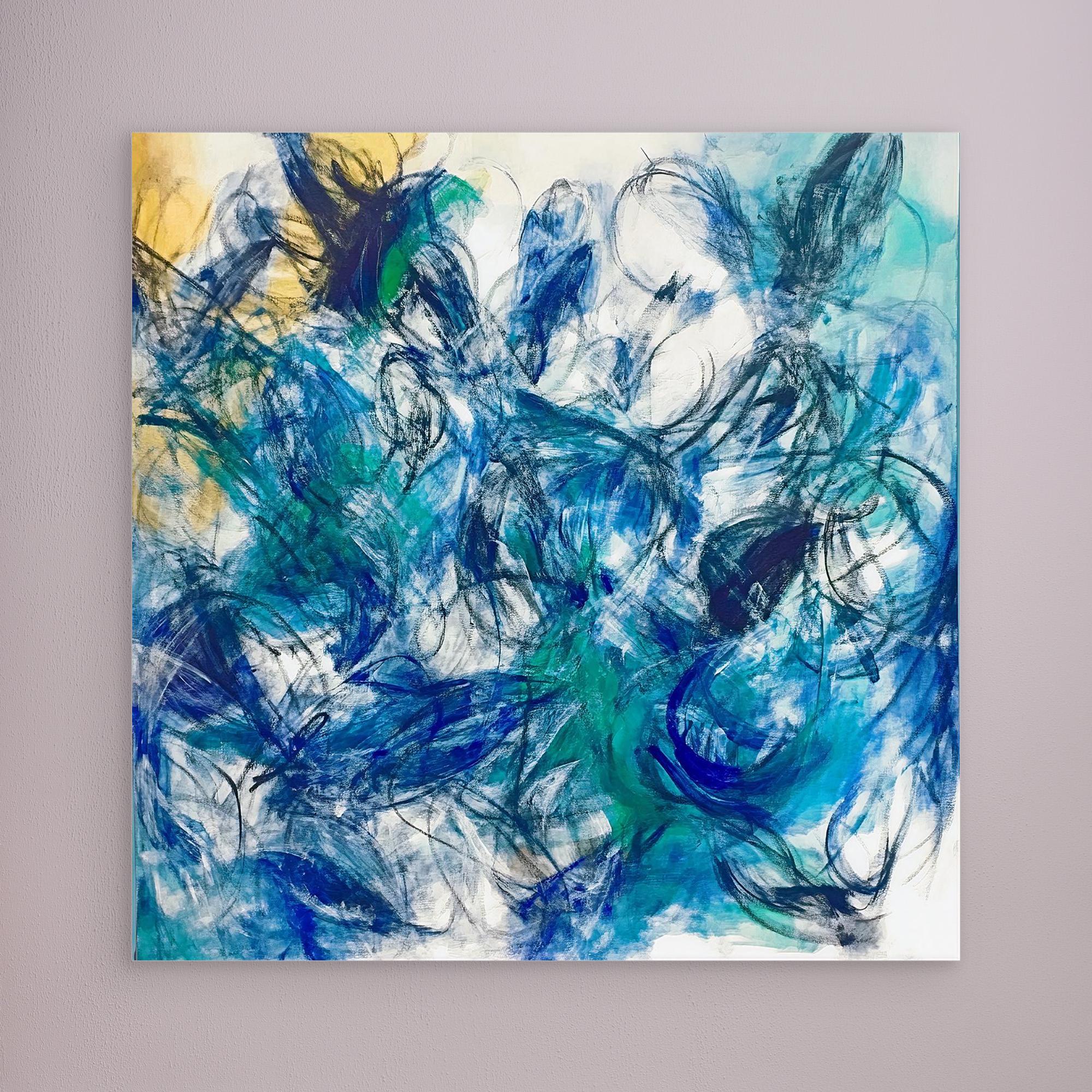 Canvas Print: "Aqua Rhythm" - Abstract Expressionist Wall Art modern abstract canvas wall art by Rossetti Art – luxury interior design artwork for living room, bedroom, office – Abstract Expressionism Aqua Canvas Art Expressionist Canvas