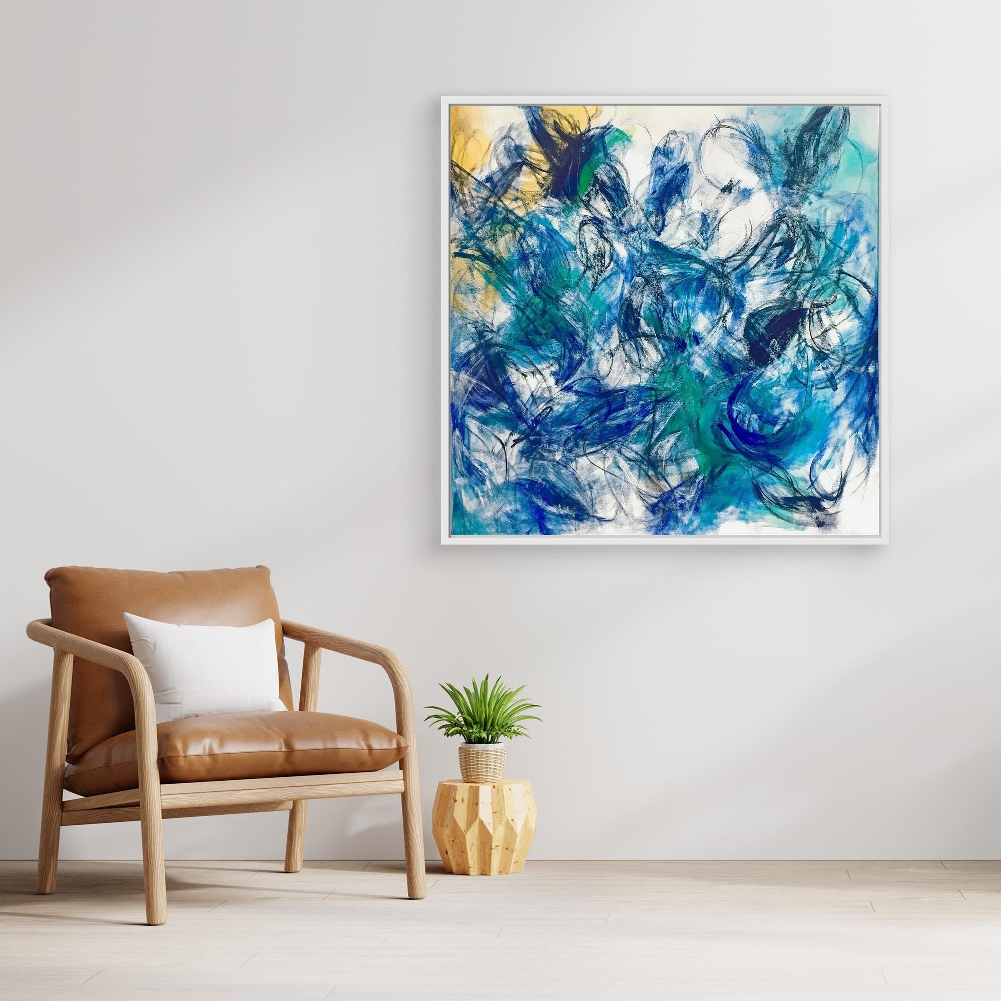 Canvas Print: "Aqua Rhythm" - Abstract Expressionist Wall Art modern abstract canvas wall art by Rossetti Art – luxury interior design artwork for living room, bedroom, office – Abstract Expressionism Aqua Canvas Art Expressionist Canvas