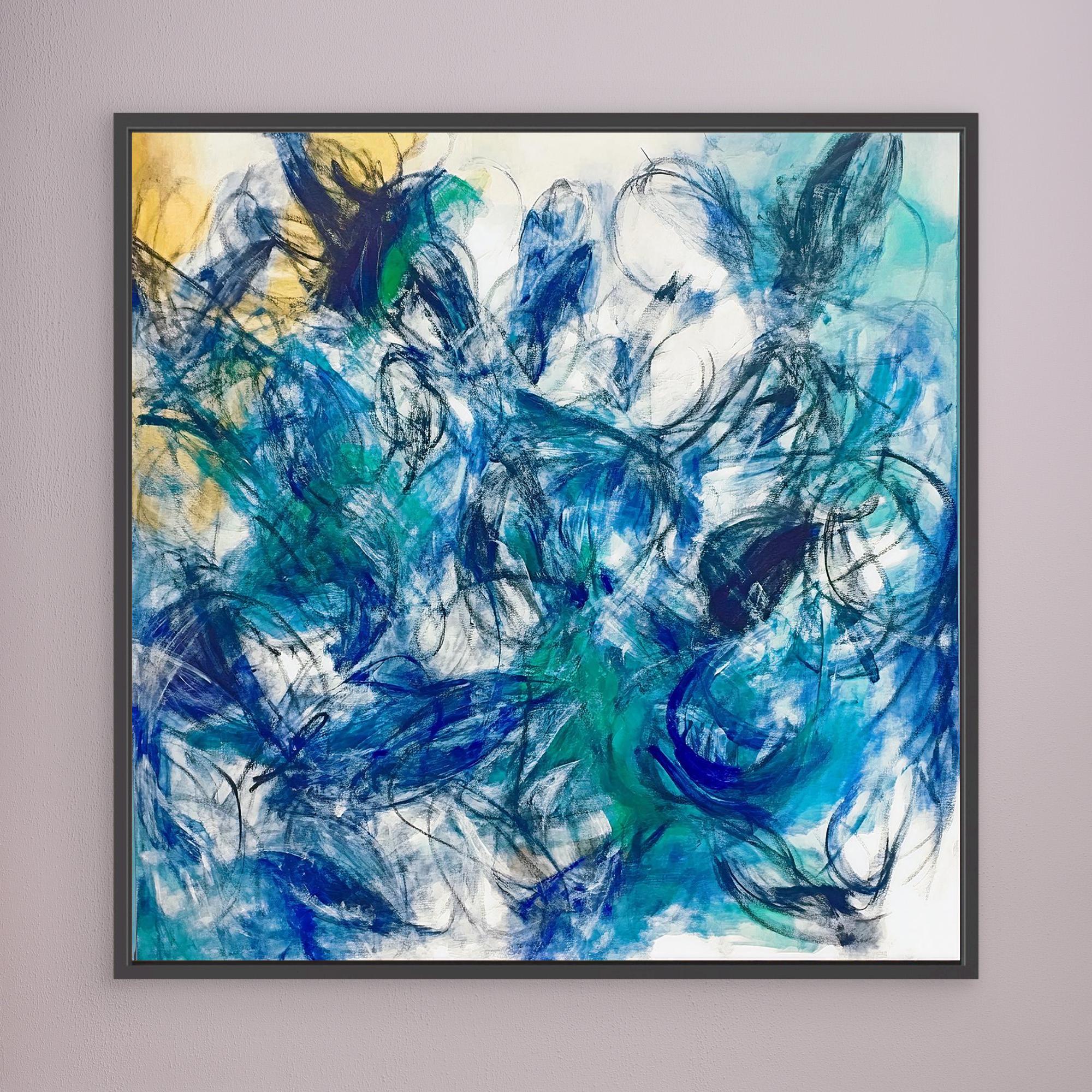 Canvas Print: "Aqua Rhythm" - Abstract Expressionist Wall Art modern abstract canvas wall art by Rossetti Art – luxury interior design artwork for living room, bedroom, office – Abstract Expressionism Aqua Canvas Art Expressionist Canvas