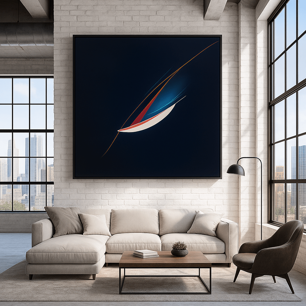 Canvas Print: Arc of Silence - Navy, Red & White Minimalist Wall Art for Contemporary Interiors modern abstract canvas wall art by Rossetti Art – luxury interior design artwork for living room, bedroom, office – abstract wall art canvas print art Chiara Rossetti