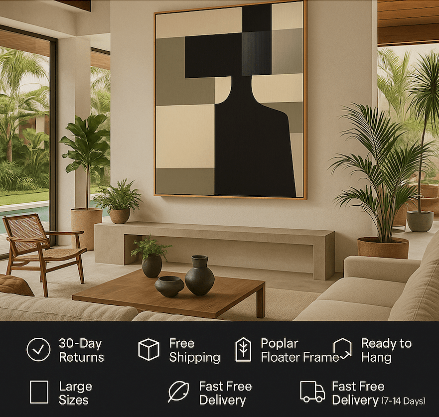 Canvas Print : Architect of Silence – Neutral Abstract Modern Geometric Canvas Art modern abstract canvas wall art by Rossetti Art – luxury interior design artwork for living room, bedroom, office – Black And White Art Black and white artwork black and white canvas