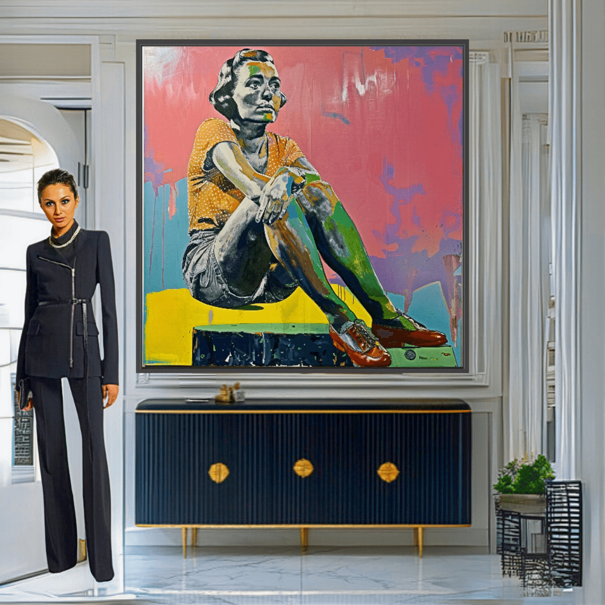 Canvas Print Art: Modern Muse - Vintage Pop Art Prints modern abstract canvas wall art by Rossetti Art – luxury interior design artwork for living room, bedroom, office – abstract woman painting Colorful woman portrait Contemporary Canvas Prints