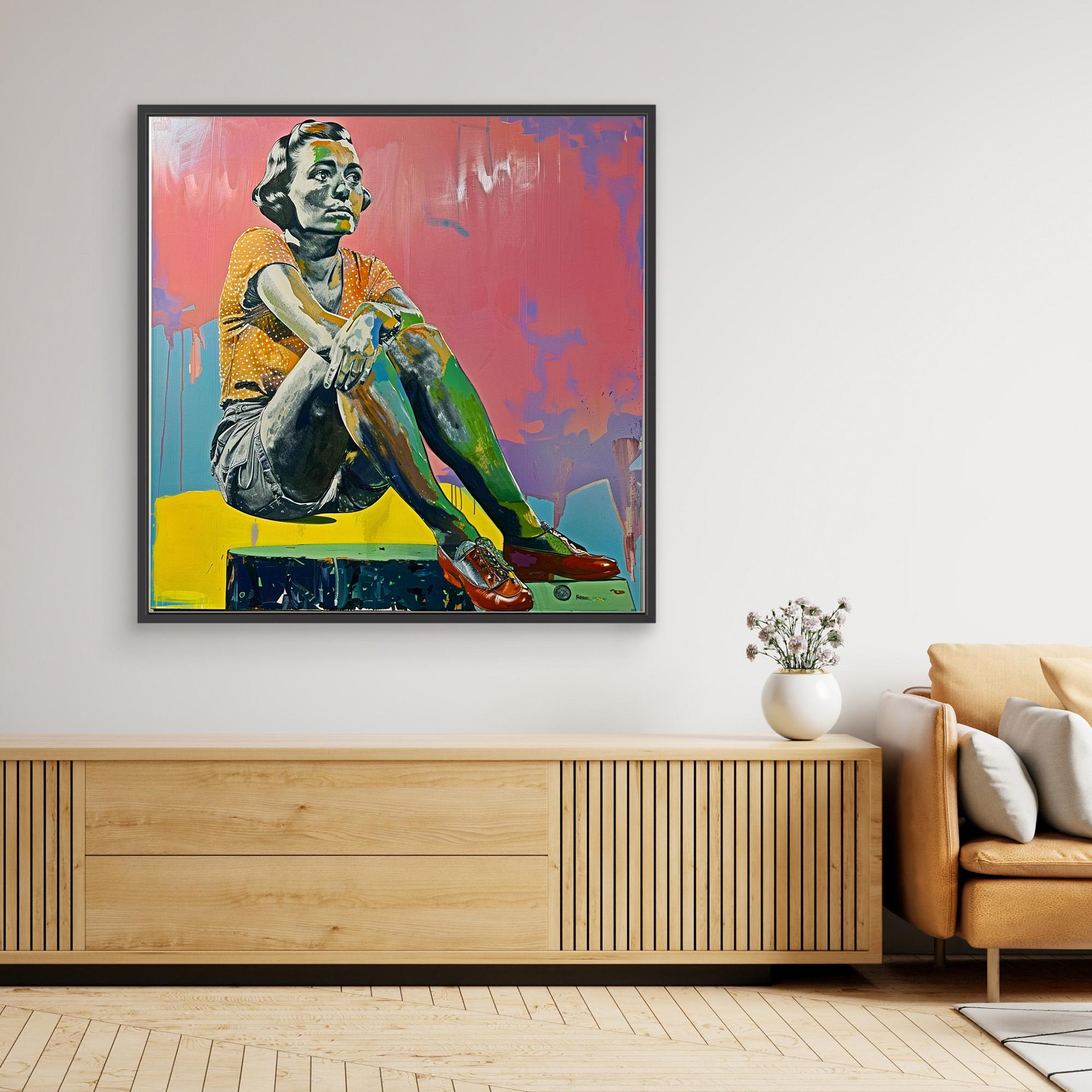 Canvas Print Art: Modern Muse - Vintage Pop Art Prints modern abstract canvas wall art by Rossetti Art – luxury interior design artwork for living room, bedroom, office – abstract woman painting Colorful woman portrait Contemporary Canvas Prints