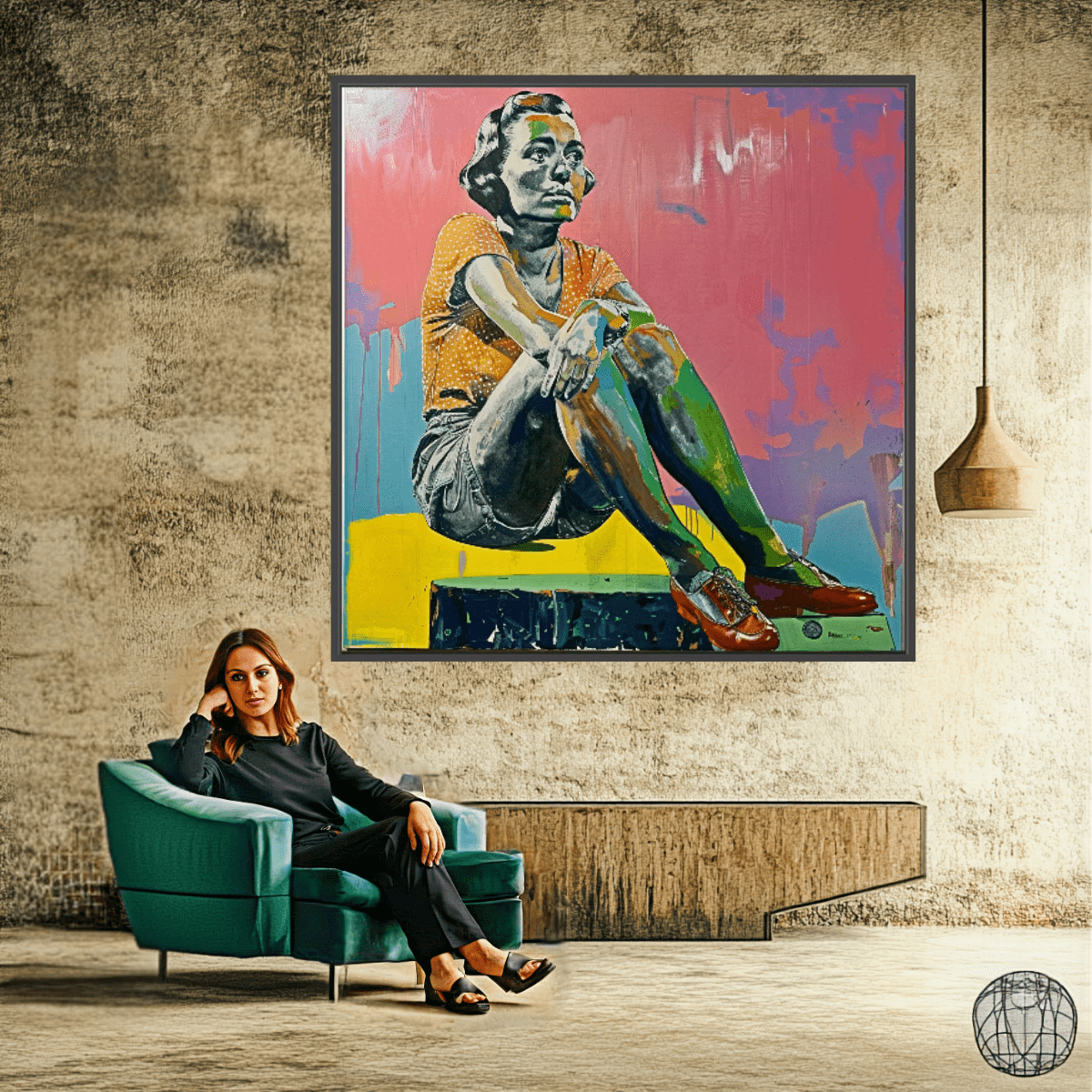 Canvas Print Art: Modern Muse - Vintage Pop Art Prints modern abstract canvas wall art by Rossetti Art – luxury interior design artwork for living room, bedroom, office – abstract woman painting Colorful woman portrait Contemporary Canvas Prints