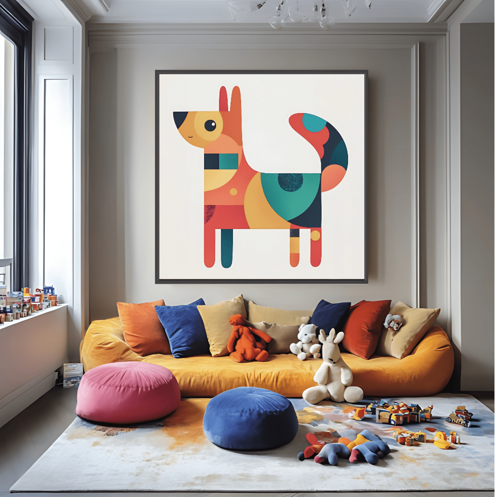Canvas Print Art: Prismatic Pup - Print Art for Kids modern abstract canvas wall art by Rossetti Art – luxury interior design artwork for living room, bedroom, office – Abstract animal decor Abstract Dog Canvas Contemporary animal art