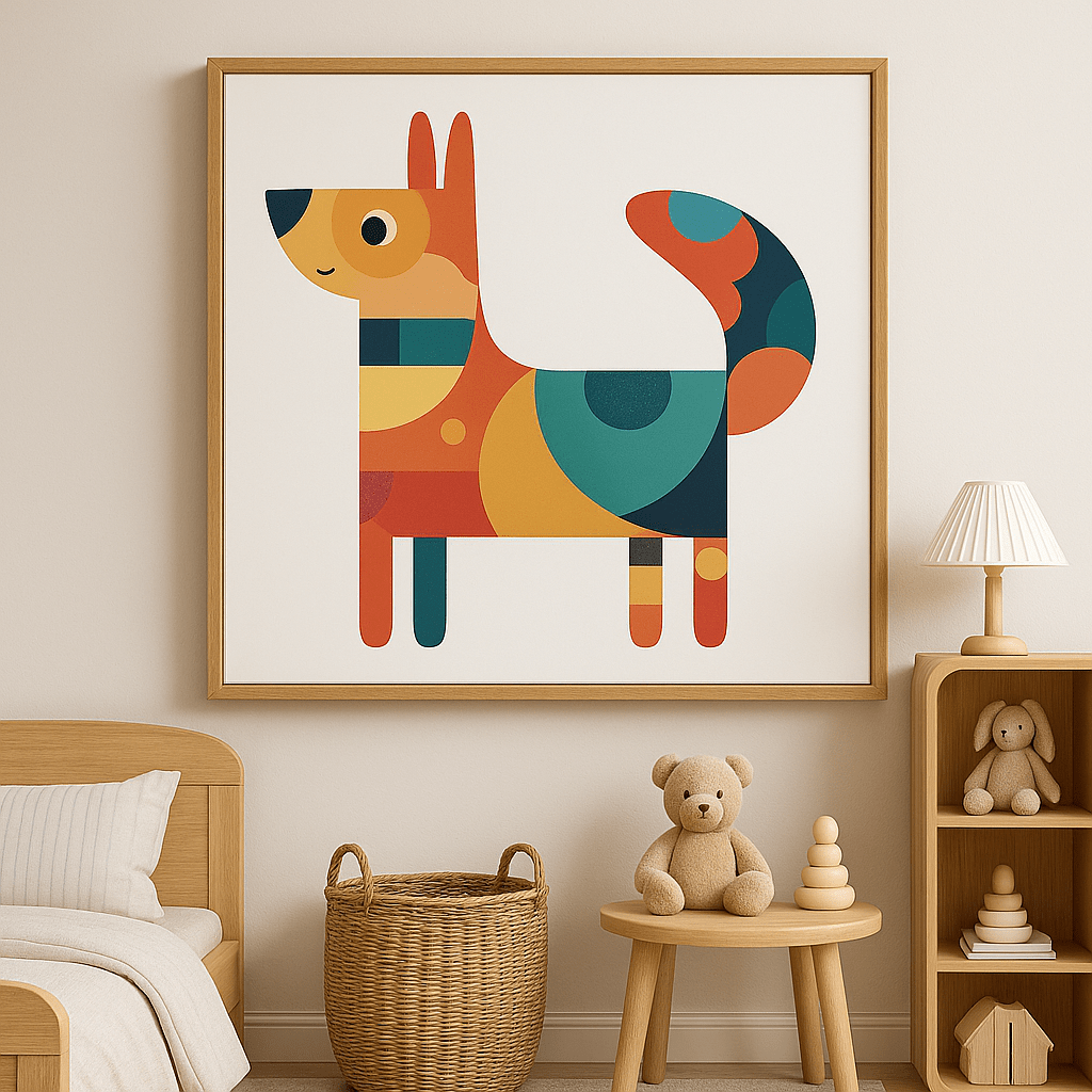Canvas Print Art: Prismatic Pup - Print Art for Kids modern abstract canvas wall art by Rossetti Art – luxury interior design artwork for living room, bedroom, office – Abstract animal decor Abstract Dog Canvas Contemporary animal art