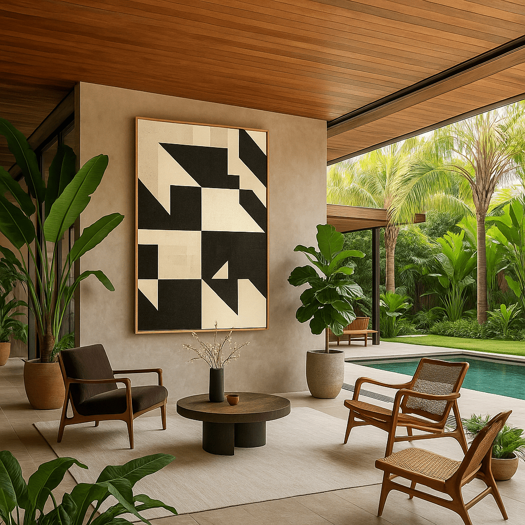 Canvas Print : Ascent in Silence – Black & Beige Geometric Vertical Canvas Art modern abstract canvas wall art by Rossetti Art – luxury interior design artwork for living room, bedroom, office – black and beige wall art Black And White Art Black and white artwork