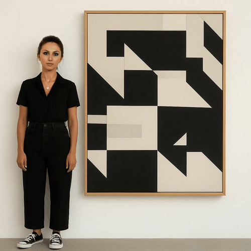 Black and Beige Abstract Wall Art Canvas Print : Ascent in Silence