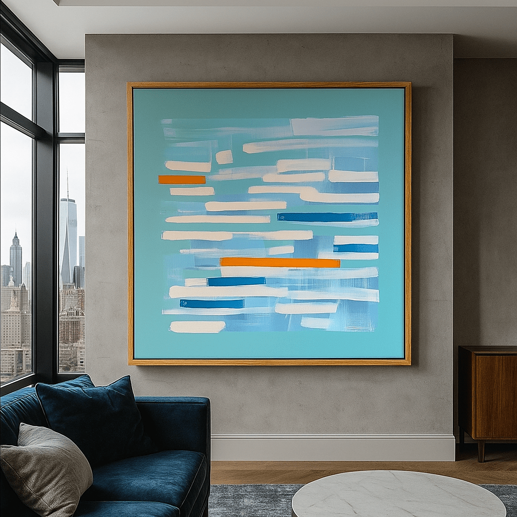 Canvas Print: Azure Rhythm – Modern Abstract Canvas Print | Blue and White Minimalist Wall Art for Contemporary Interiors modern abstract canvas wall art by Rossetti Art – luxury interior design artwork for living room, bedroom, office – abstractnew canvas print art Chiara Rossetti