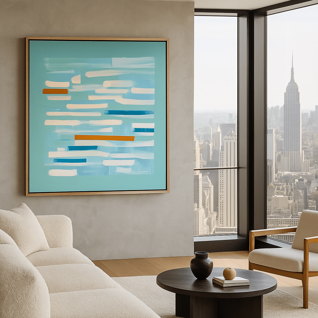 Canvas Print: Azure Rhythm – Modern Abstract Canvas Print | Blue and White Minimalist Wall Art for Contemporary Interiors modern abstract canvas wall art by Rossetti Art – luxury interior design artwork for living room, bedroom, office – abstractnew canvas print art Chiara Rossetti