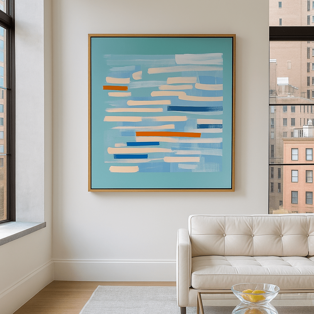 Canvas Print: Azure Rhythm – Modern Abstract Canvas Print | Blue and White Minimalist Wall Art for Contemporary Interiors modern abstract canvas wall art by Rossetti Art – luxury interior design artwork for living room, bedroom, office – abstractnew canvas print art Chiara Rossetti