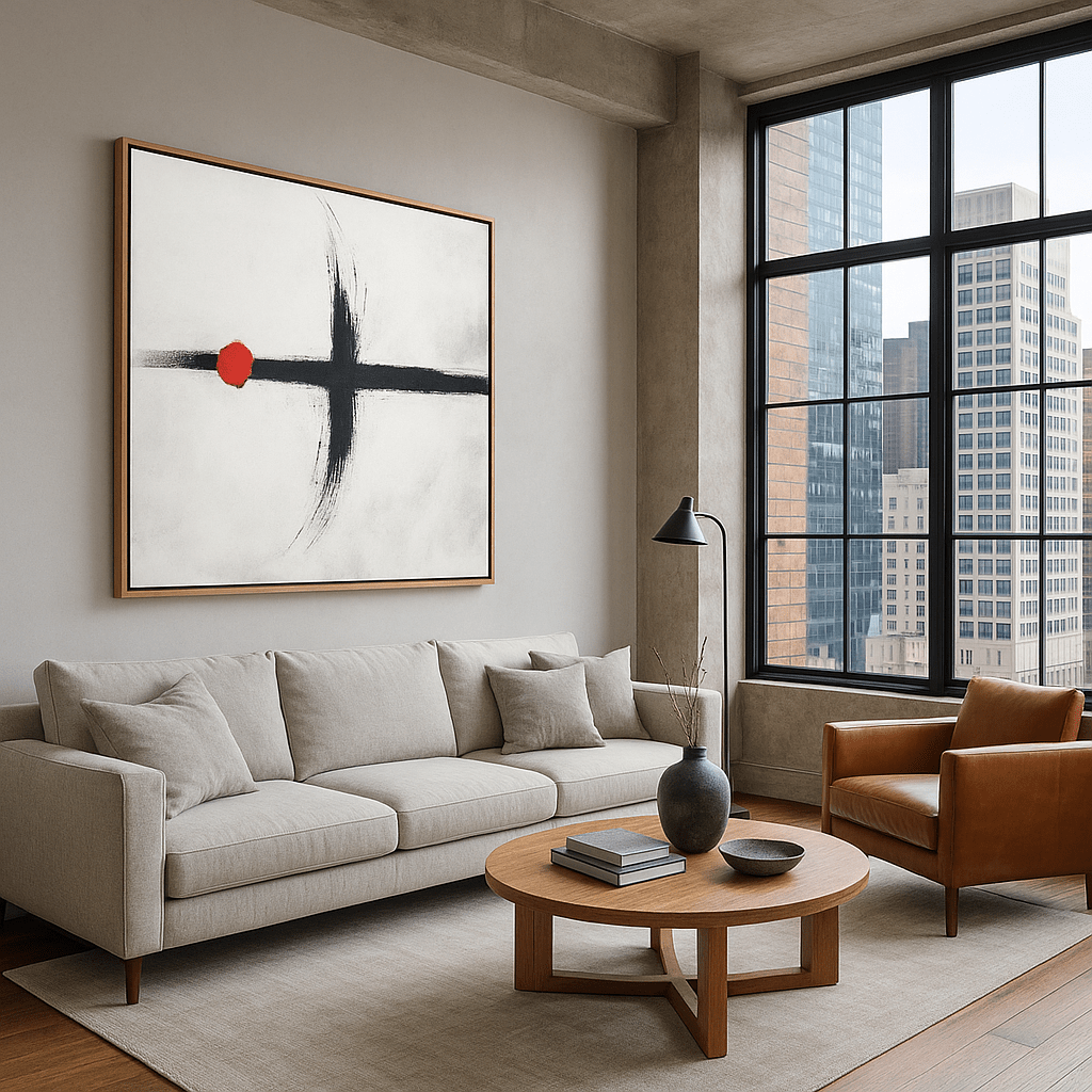 Canvas Print : "Balance in Red " - Black and White Artwork modern abstract canvas wall art by Rossetti Art – luxury interior design artwork for living room, bedroom, office – contemporary art piece Contemporary Canvas Art Contemporary canvas print