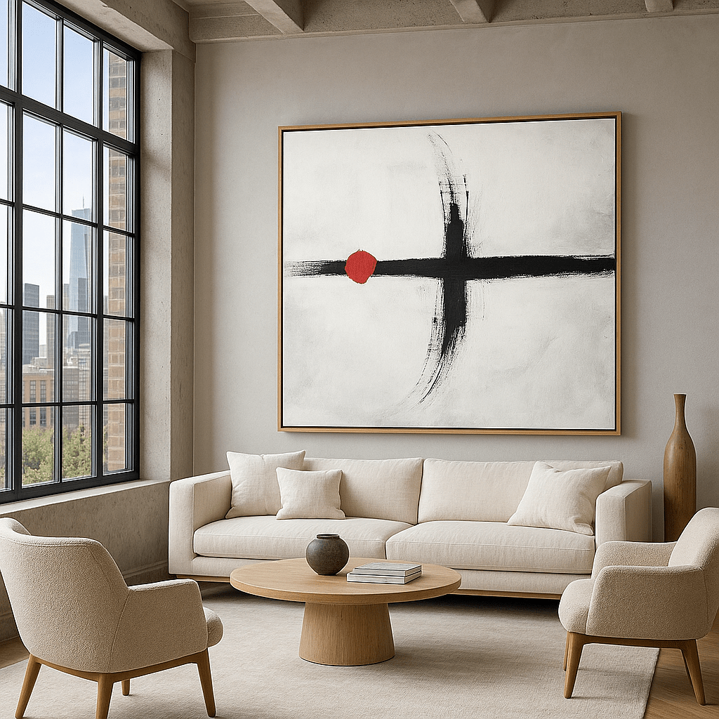 Canvas Print : "Balance in Red " - Black and White Artwork modern abstract canvas wall art by Rossetti Art – luxury interior design artwork for living room, bedroom, office – contemporary art piece Contemporary Canvas Art Contemporary canvas print