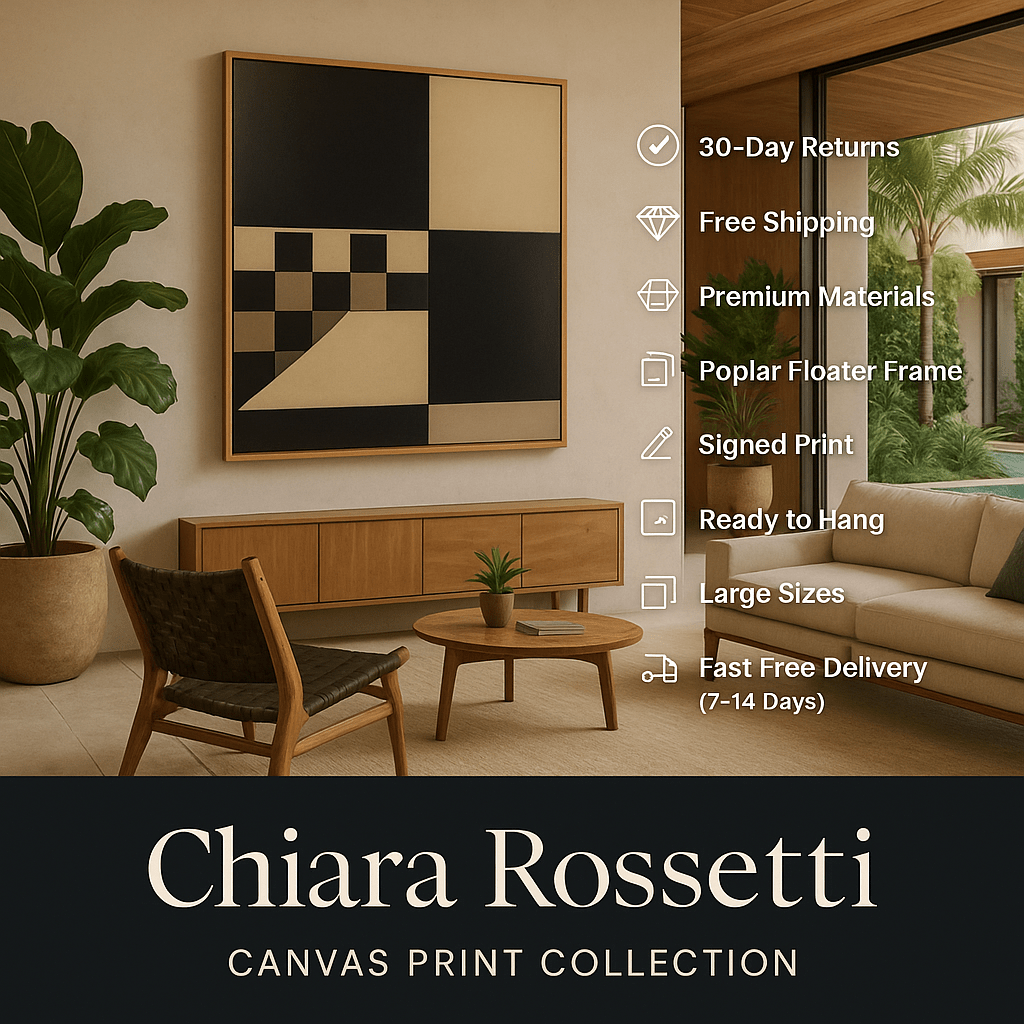 Canvas Print : Balanced Code – Black & Beige Minimalist Geometric Canvas Print modern abstract canvas wall art by Rossetti Art – luxury interior design artwork for living room, bedroom, office – black and beige wall art Black And White Art Black and white artwork