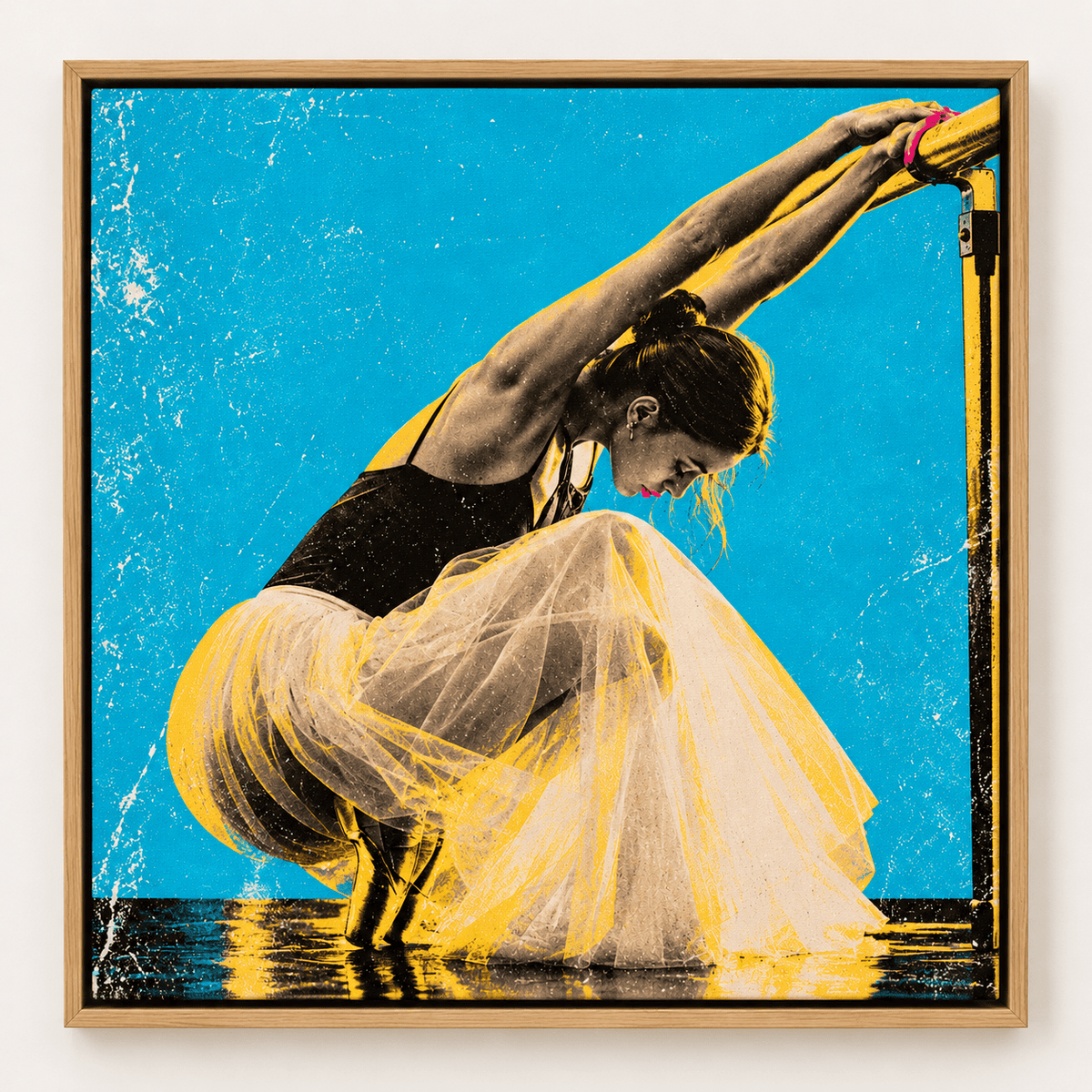 Ballet Wall Art Canvas Print – Blue Barre by Rossetti Art, oak floater frame
