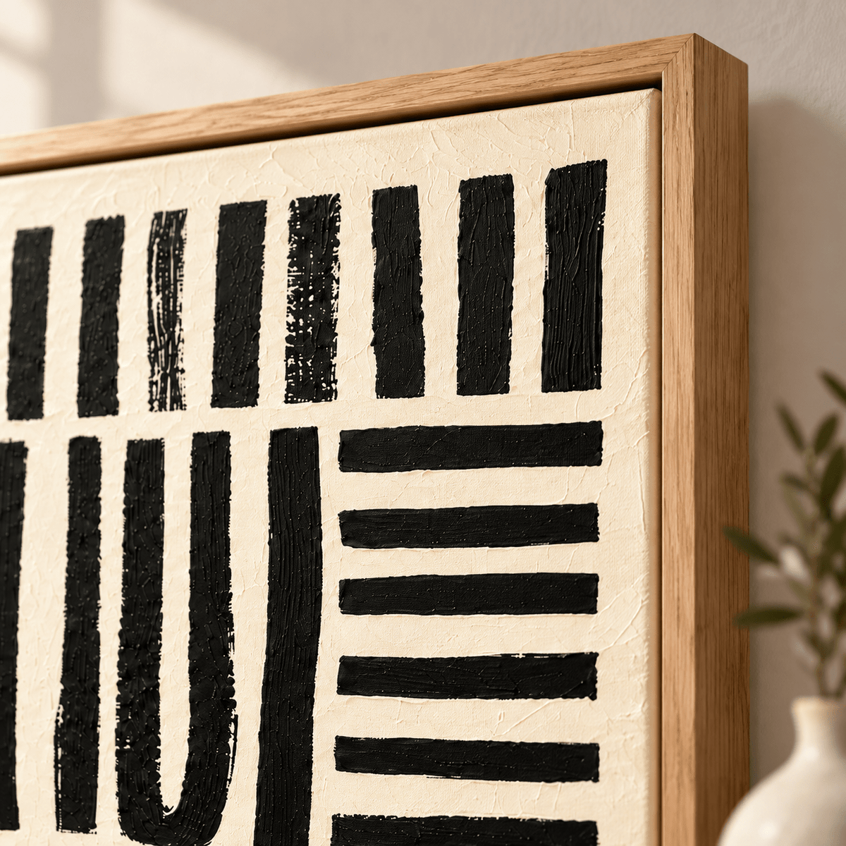 Detail view – Black and Beige Abstract Art – Interwoven by Rossetti Art