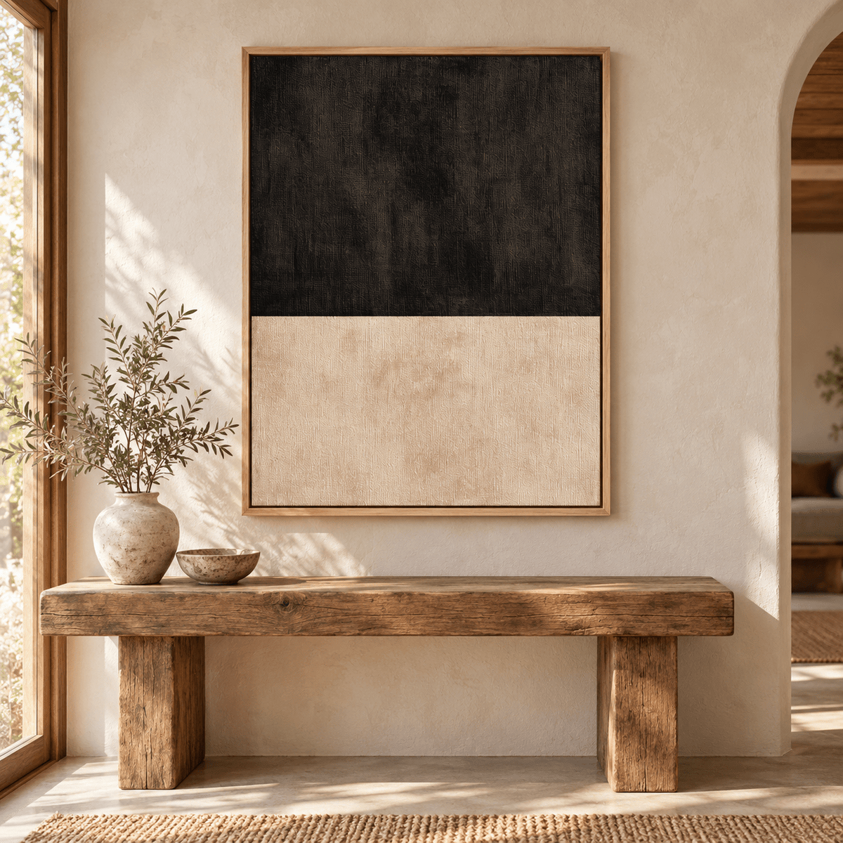 Black and Beige Wall Art – Night Horizon, living room view by Rossetti Art