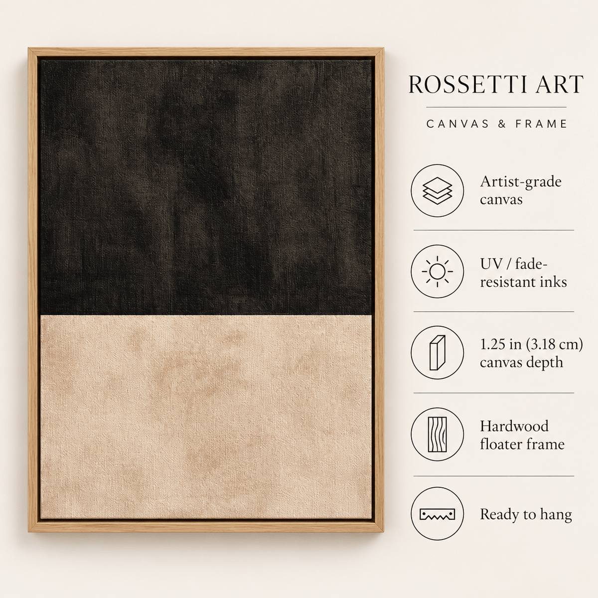 Black and Beige Wall Art – Night Horizon canvas print by Rossetti Art