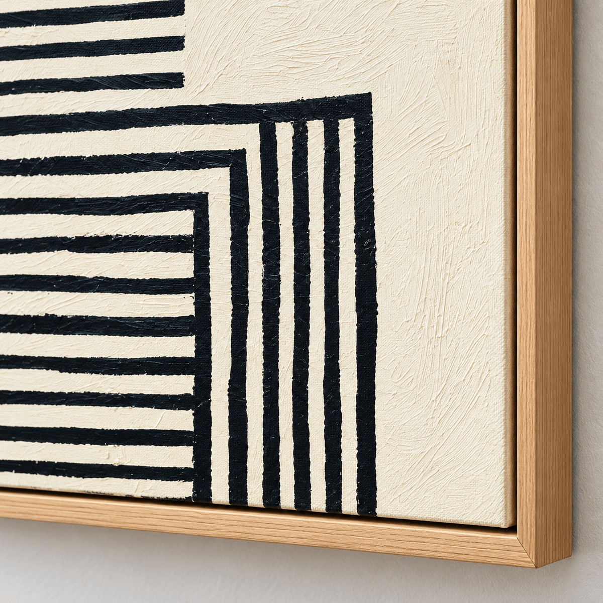 Black and White Wall Art for Living Room – Ivory Passage by Rossetti Art, close-up of the brushed texture and corner