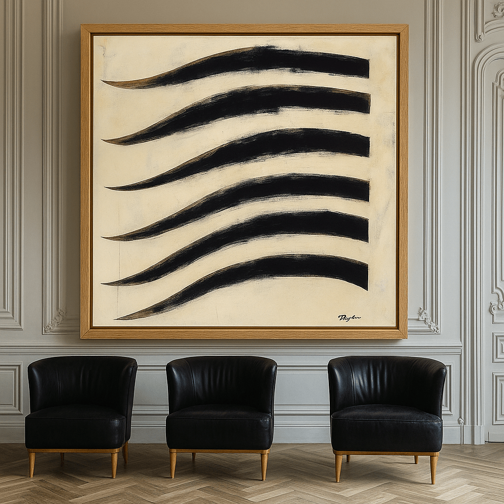 Canvas Print: Black Brushstroke Waves - Minimalist Abstract Wall Art modern abstract canvas wall art by Rossetti Art – luxury interior design artwork for living room, bedroom, office – Bold and Dynamic Artistic Home Accent Colorful Statement Wall Art Contemporary Grid Art