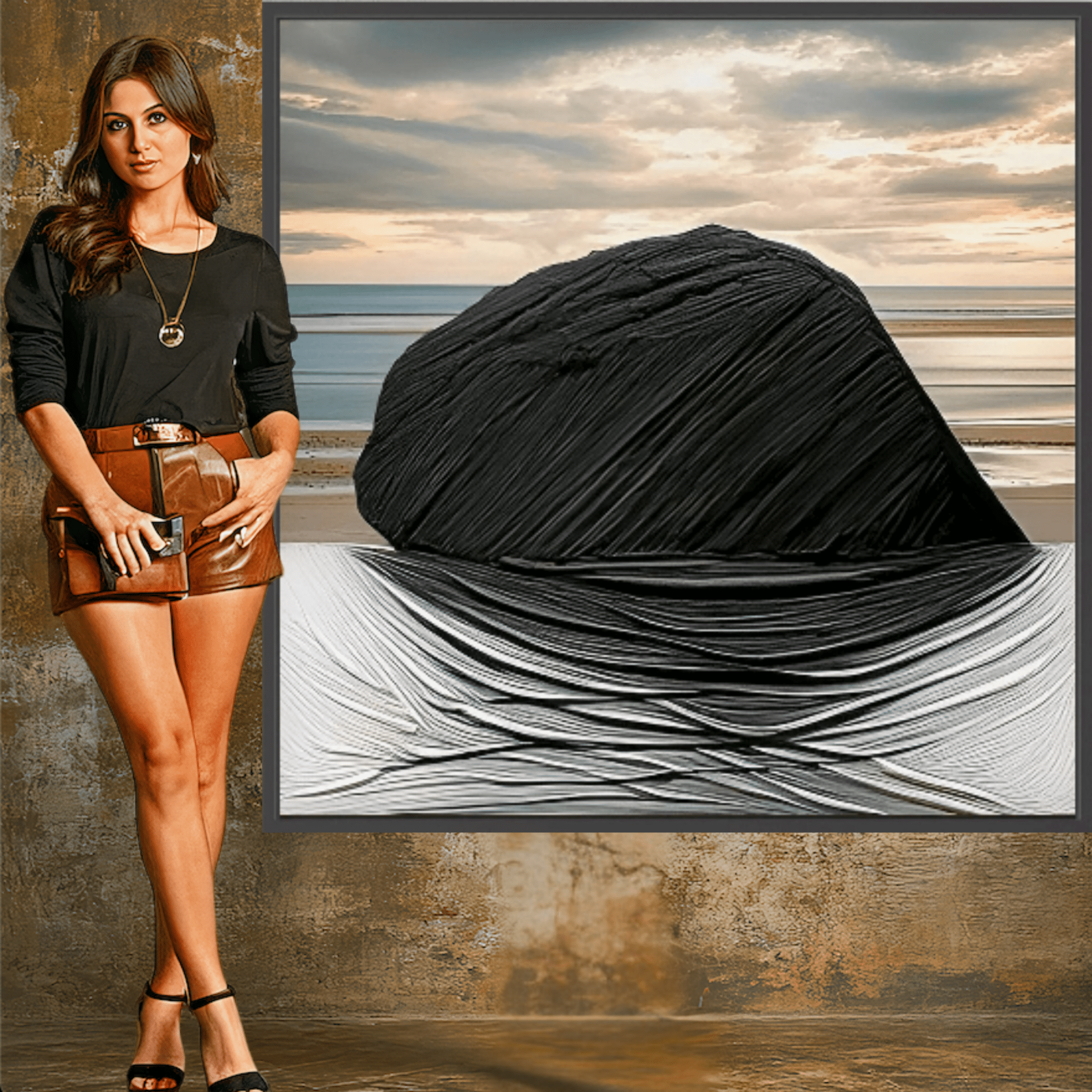 Canvas Print: Black on Sand - Large Canvas Prints Wall Art modern abstract canvas wall art by Rossetti Art – luxury interior design artwork for living room, bedroom, office – Abstract Canvas Print Bold Modern Canvas canvas print for walls
