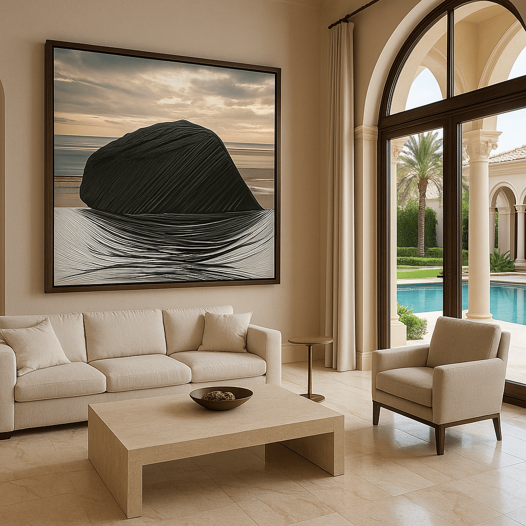 Canvas Print: Black on Sand - Large Canvas Prints Wall Art modern abstract canvas wall art by Rossetti Art – luxury interior design artwork for living room, bedroom, office – Abstract Canvas Print Bold Modern Canvas canvas print for walls