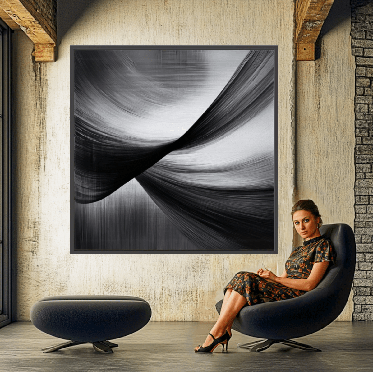Canvas Print : Black & White Whispers - Black and White Art Prints modern abstract canvas wall art by Rossetti Art – luxury interior design artwork for living room, bedroom, office – black & white wall canvas Black And White Art Black and white artwork