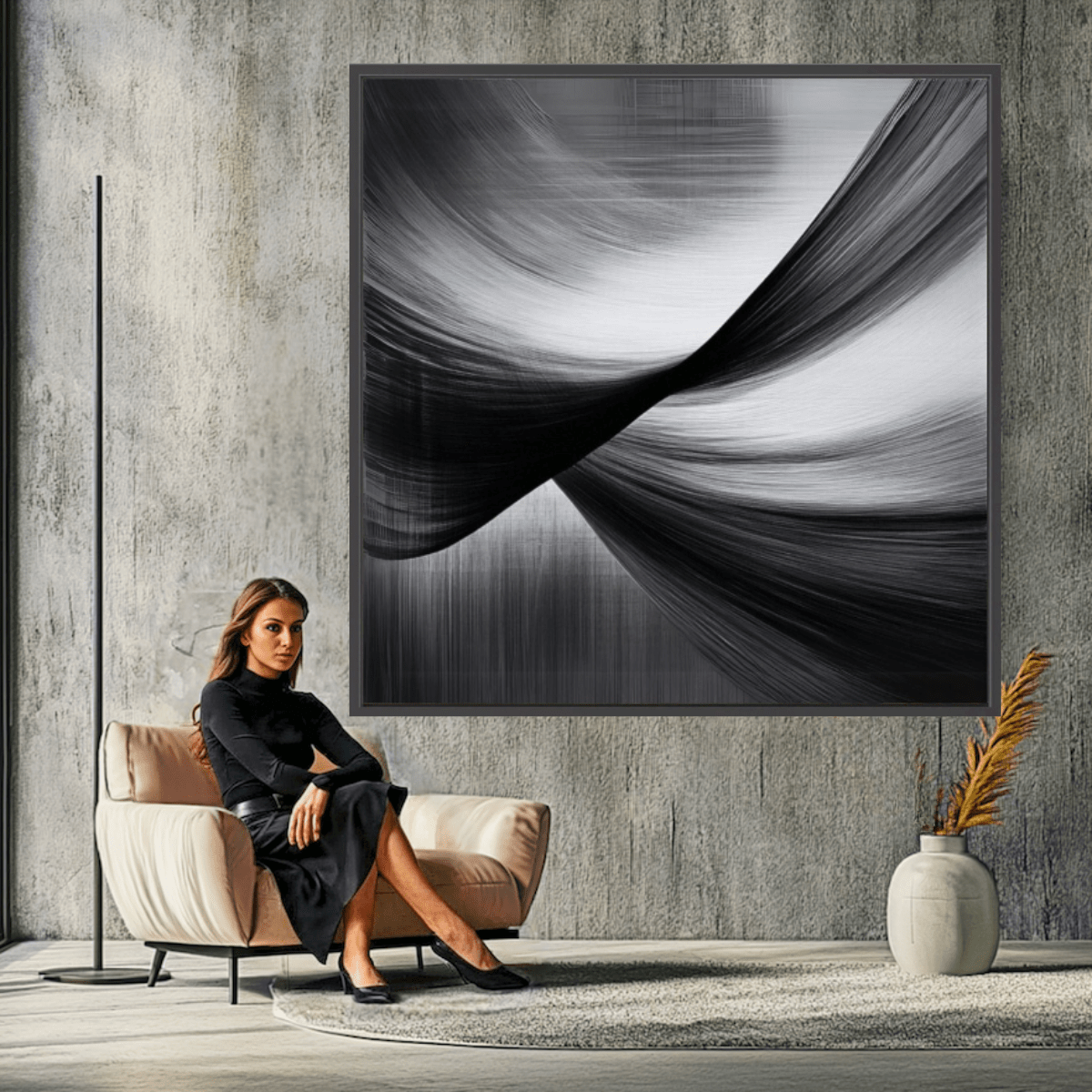Canvas Print : Black & White Whispers - Black and White Art Prints modern abstract canvas wall art by Rossetti Art – luxury interior design artwork for living room, bedroom, office – black & white wall canvas Black And White Art Black and white artwork
