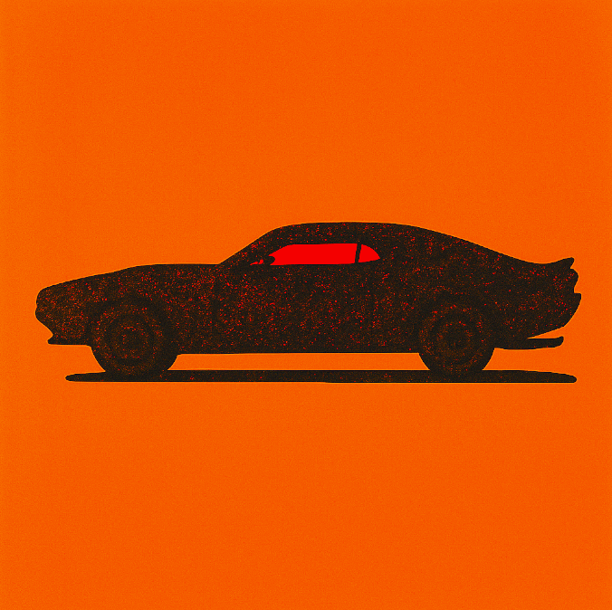 Canvas Print : Blacked - Out Muscle: Retro Car Canvas Print on Burnt Orange - Chiara Rossetti