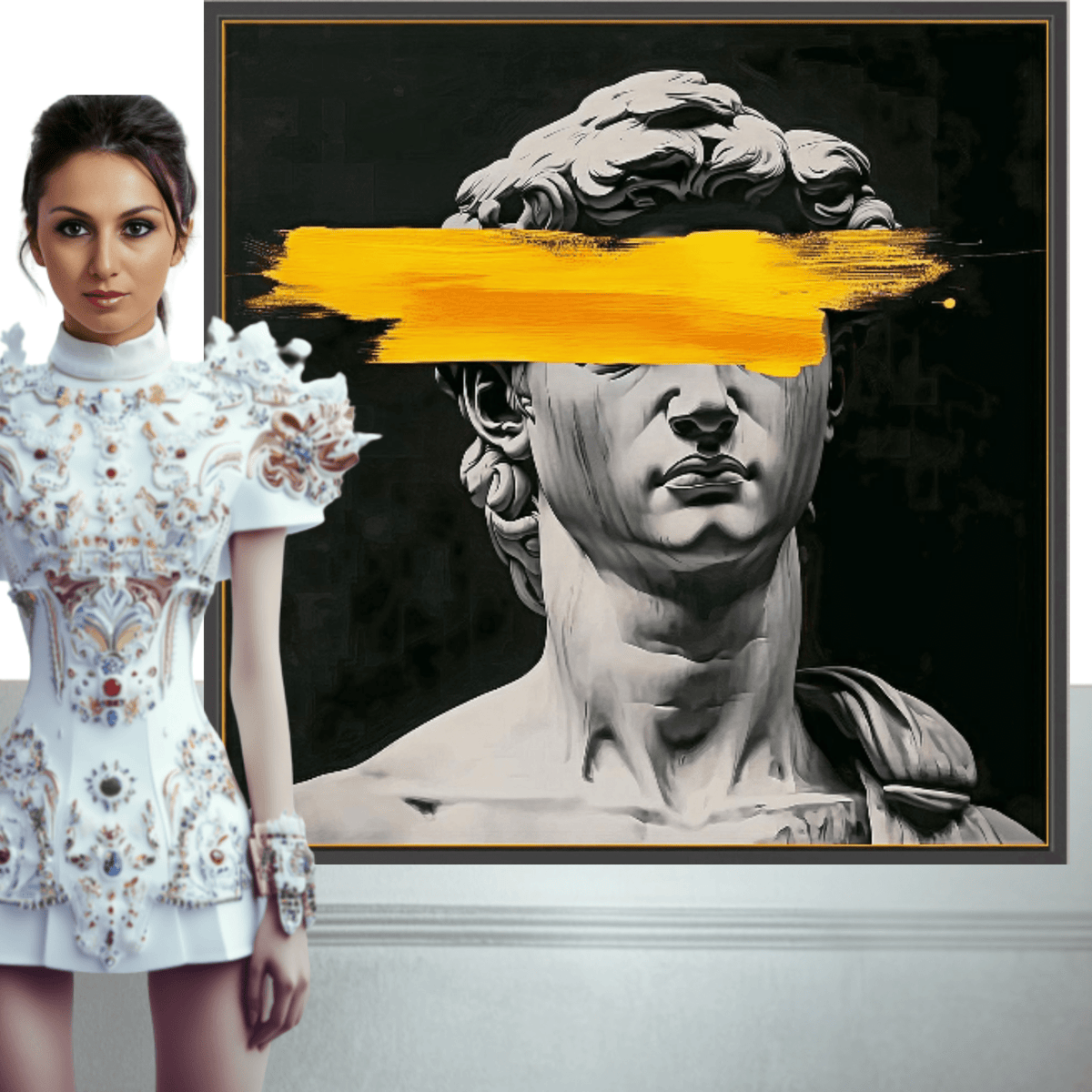 Canvas Print: Blind Vision - Modern Neo - Classical Art modern abstract canvas wall art by Rossetti Art – luxury interior design artwork for living room, bedroom, office – Michelangelo David Neo Classical Art