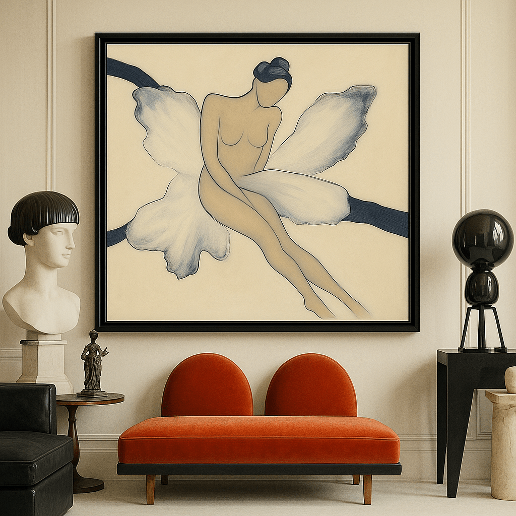 Canvas Print: Blossom Muse Nude – Minimalist Line Art modern abstract canvas wall art by Rossetti Art – luxury interior design artwork for living room, bedroom, office – Colorful Statement Wall Art Contemporary Grid Art Geometric Abstract Art