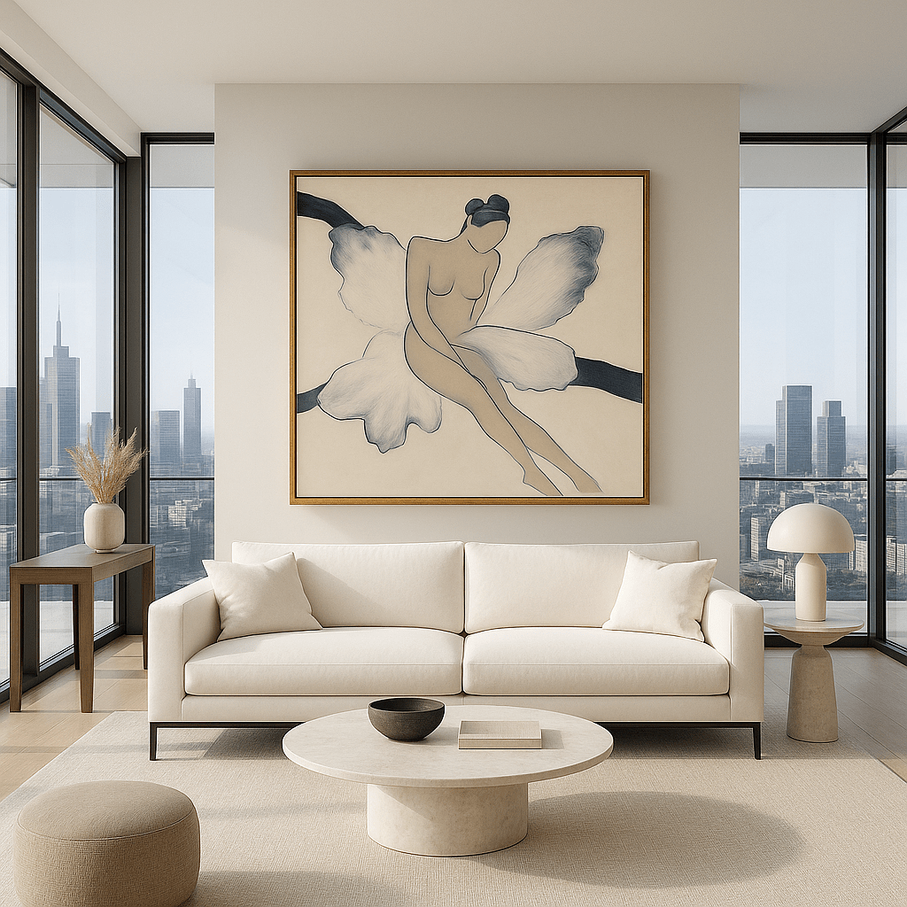 Canvas Print: Blossom Muse Nude – Minimalist Line Art modern abstract canvas wall art by Rossetti Art – luxury interior design artwork for living room, bedroom, office – Colorful Statement Wall Art Contemporary Grid Art Geometric Abstract Art