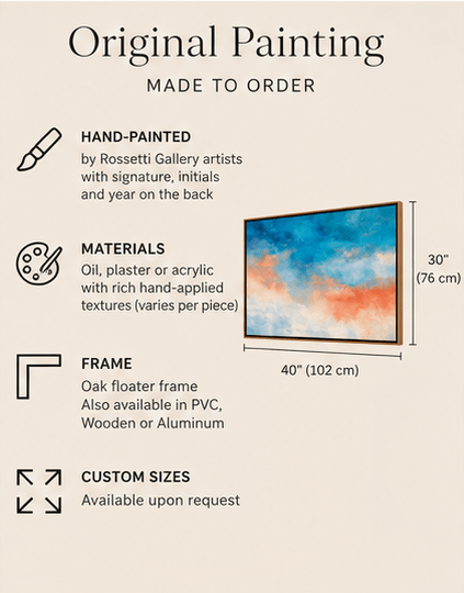 Blue and Orange Wall Art – Amber Haze by Rossetti Art – size guide