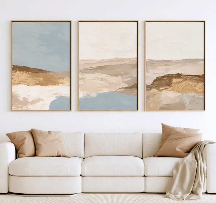 Blue and Tan Wall Art – Sand and Sky canvas print set of 3 by Rossetti Art