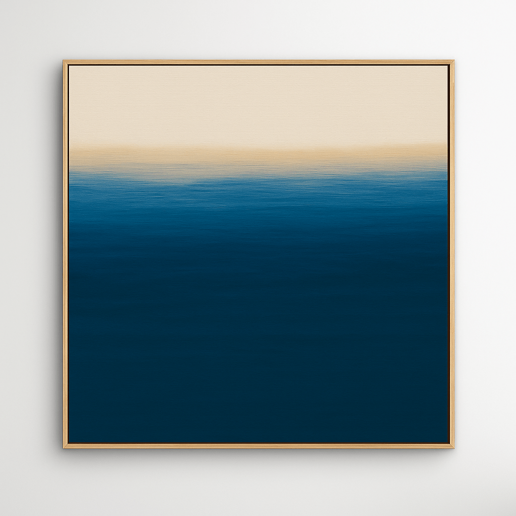 Canvas Print: Blue Horizon Abstract Canvas Print – Minimalist Ocean - Inspired Wall Art for Elegant Interiors | Rossetti Art modern abstract canvas wall art by Rossetti Art – luxury interior design artwork for living room, bedroom, office – abstract wall art contemporary wall design extra large canvas wall art for living room