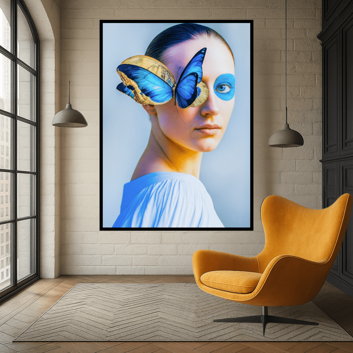 Canvas Print : Blue Metamorph – Surreal Butterfly Canvas Print - Chiara Rossetti