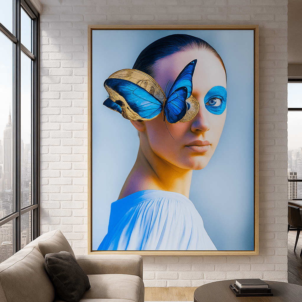 Canvas Print : Blue Metamorph – Surreal Butterfly Canvas Print - Chiara Rossetti