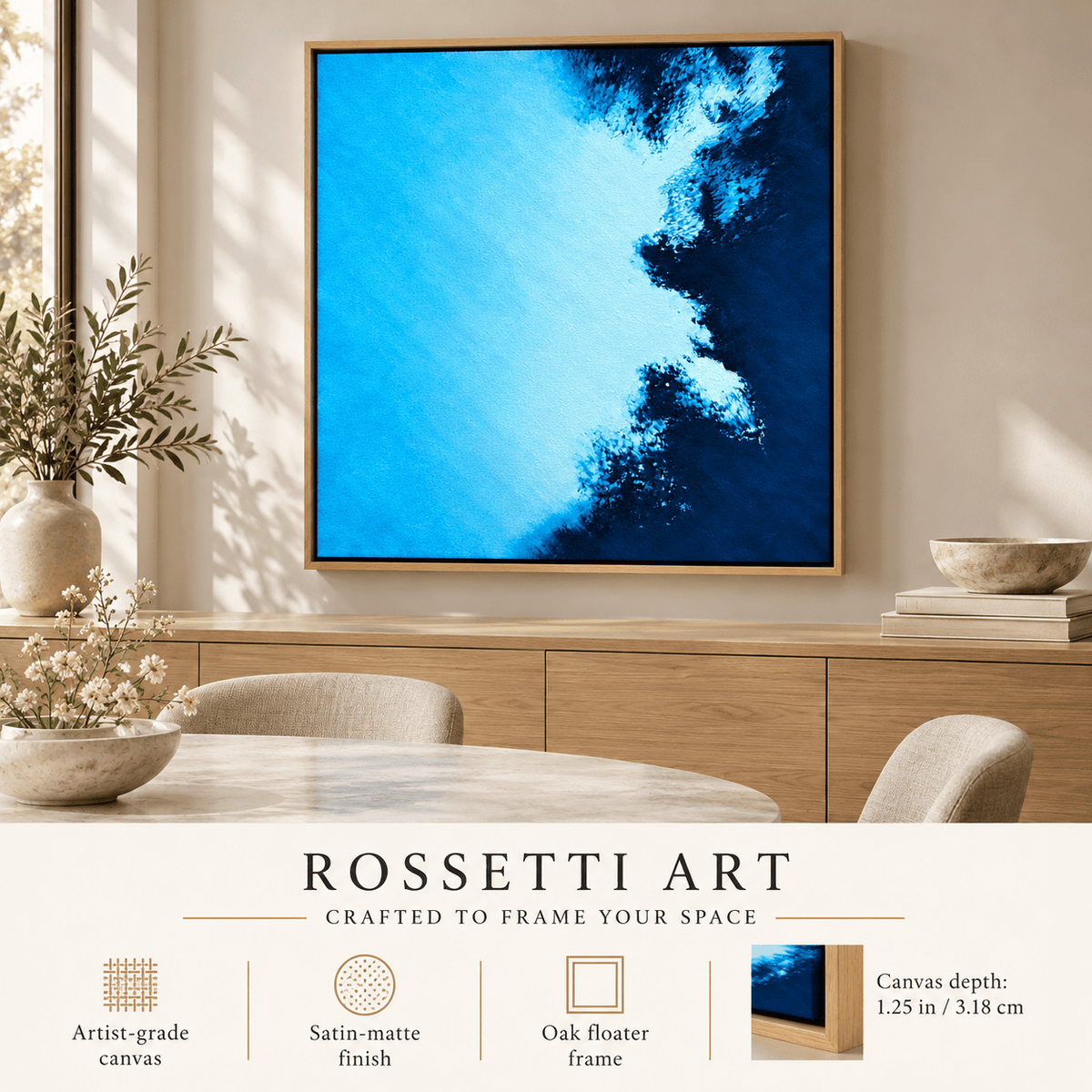 Blue Textured Wall Art – Arctic Azure in a dining room by Rossetti Art