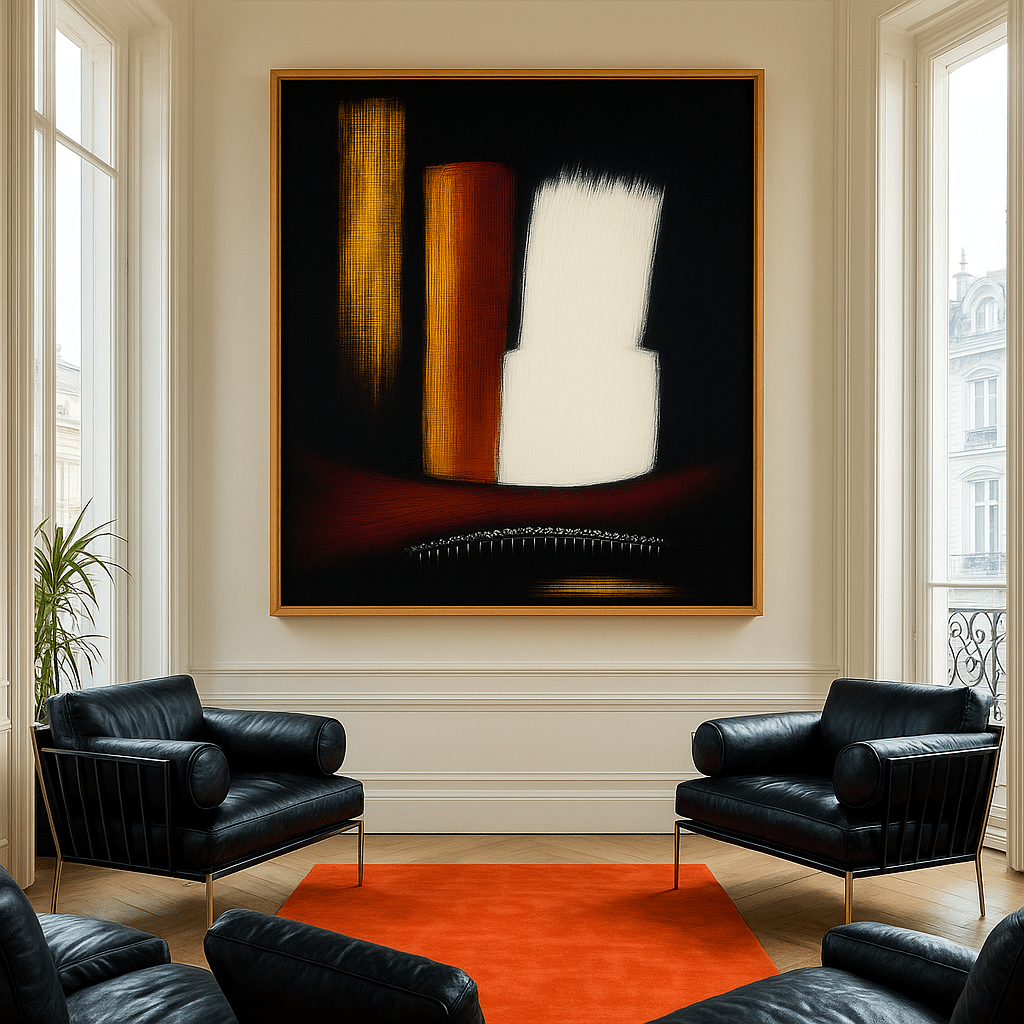 Canvas Print : Bold Abstract Canvas Art – Modern Minimalist Painting in Black, White, Gold & Burgundy - Chiara Rossetti