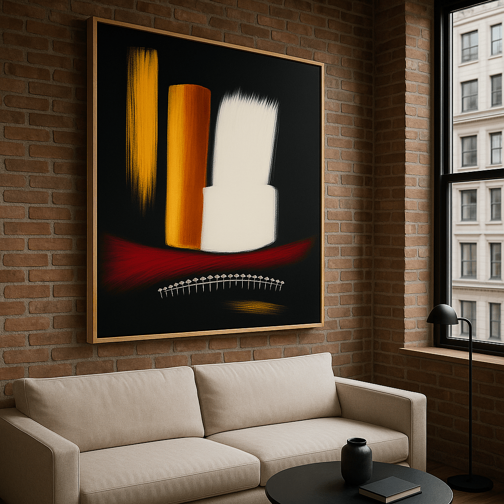 Canvas Print : Bold Abstract Canvas Art – Modern Minimalist Painting in Black, White, Gold & Burgundy - Chiara Rossetti