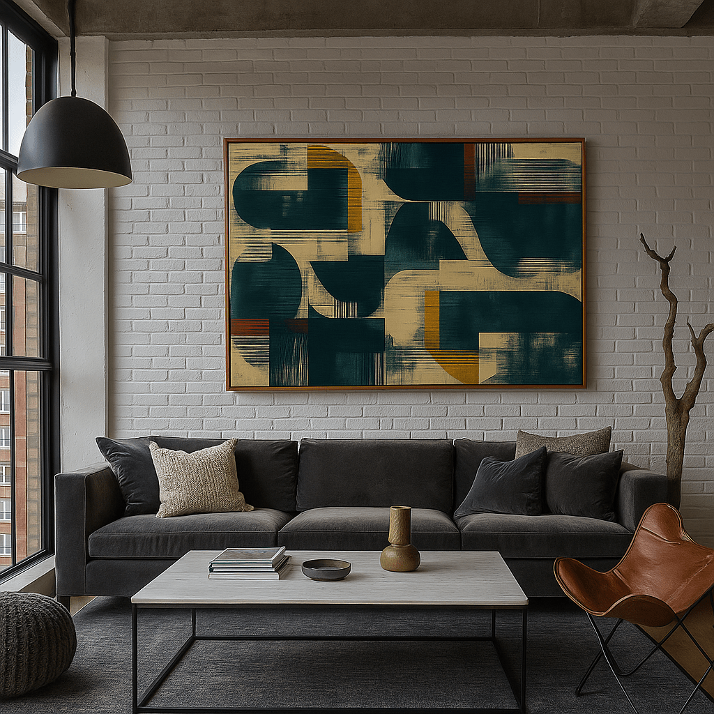 Canvas Print : Bold Geometric Harmony – Mid-Century Modern Abstract Canvas Wall Art | Rossetti Art