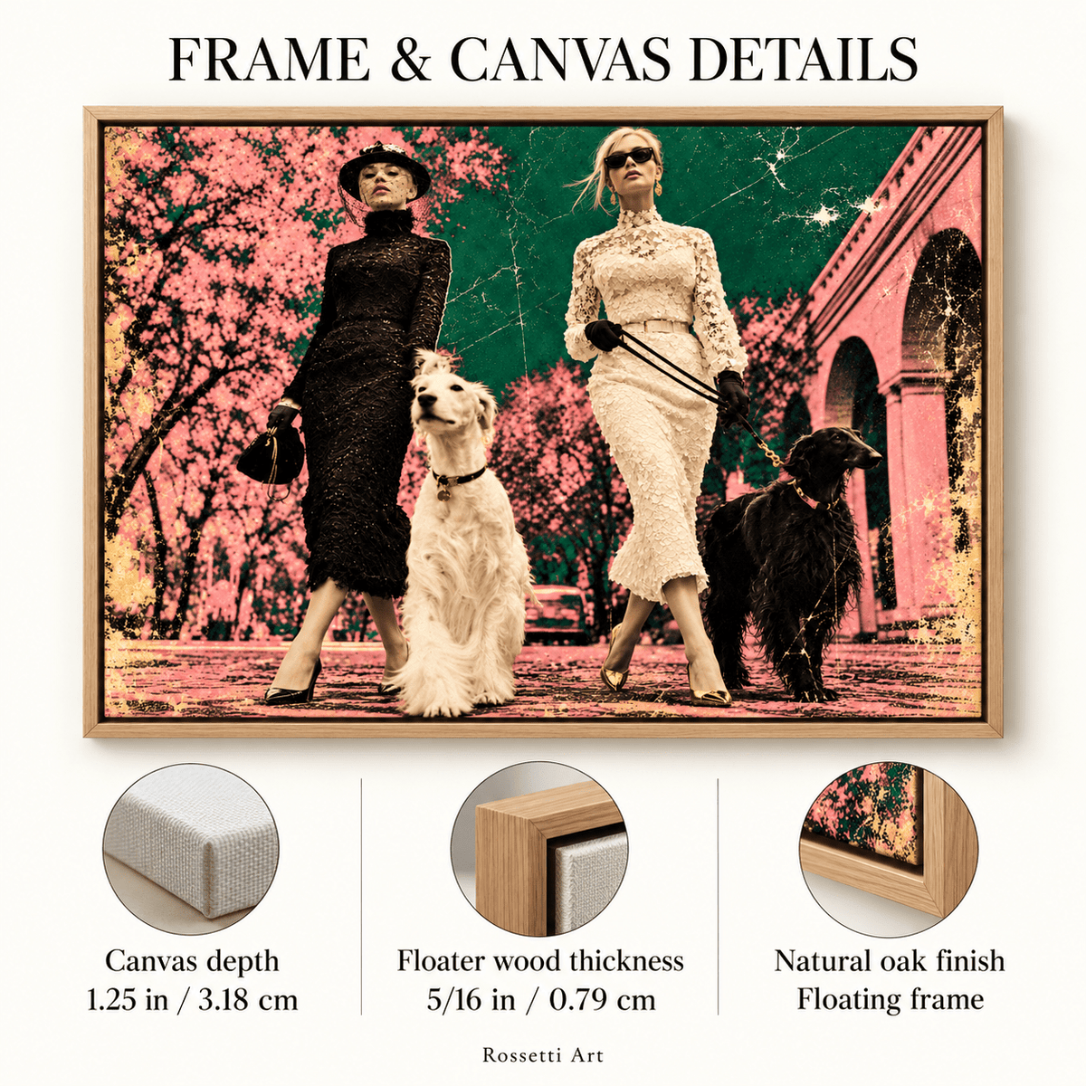 Borzoi Art – Borzoi Promenade by Rossetti Art, canvas and floater frame details