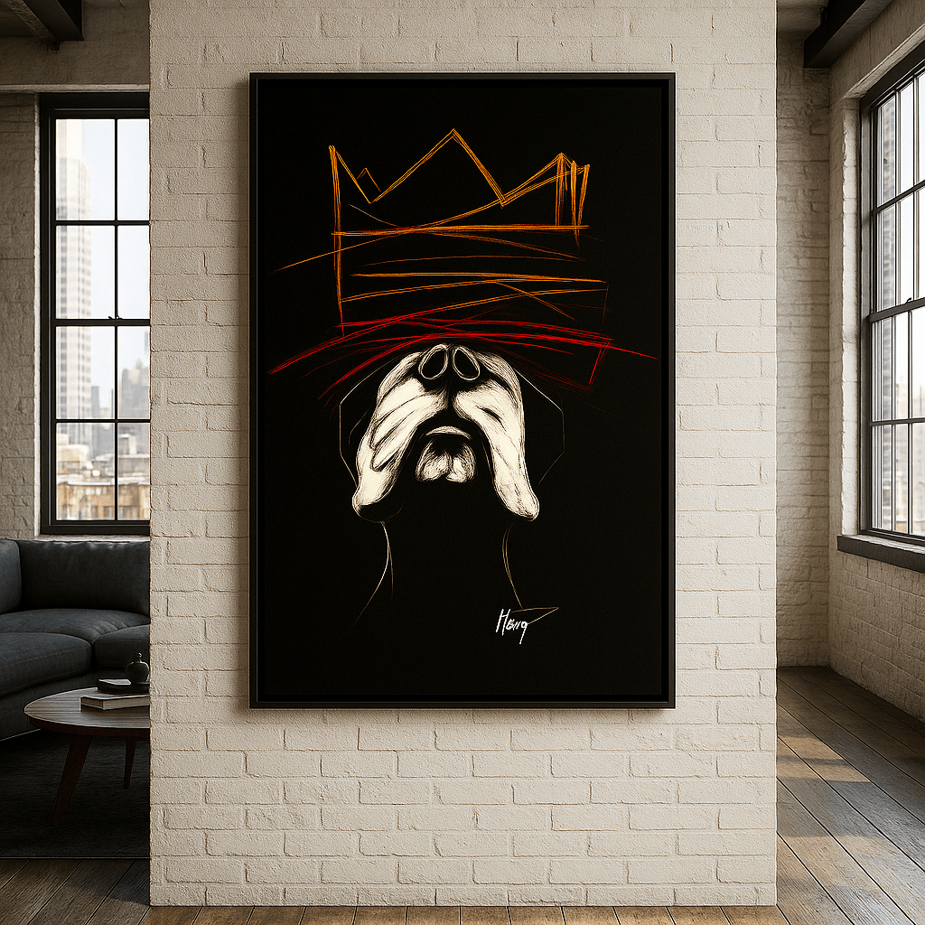 Canvas Print : Bulldog Crowned Chaos – Abstract Minimalist Canvas Art Print - Chiara Rossetti