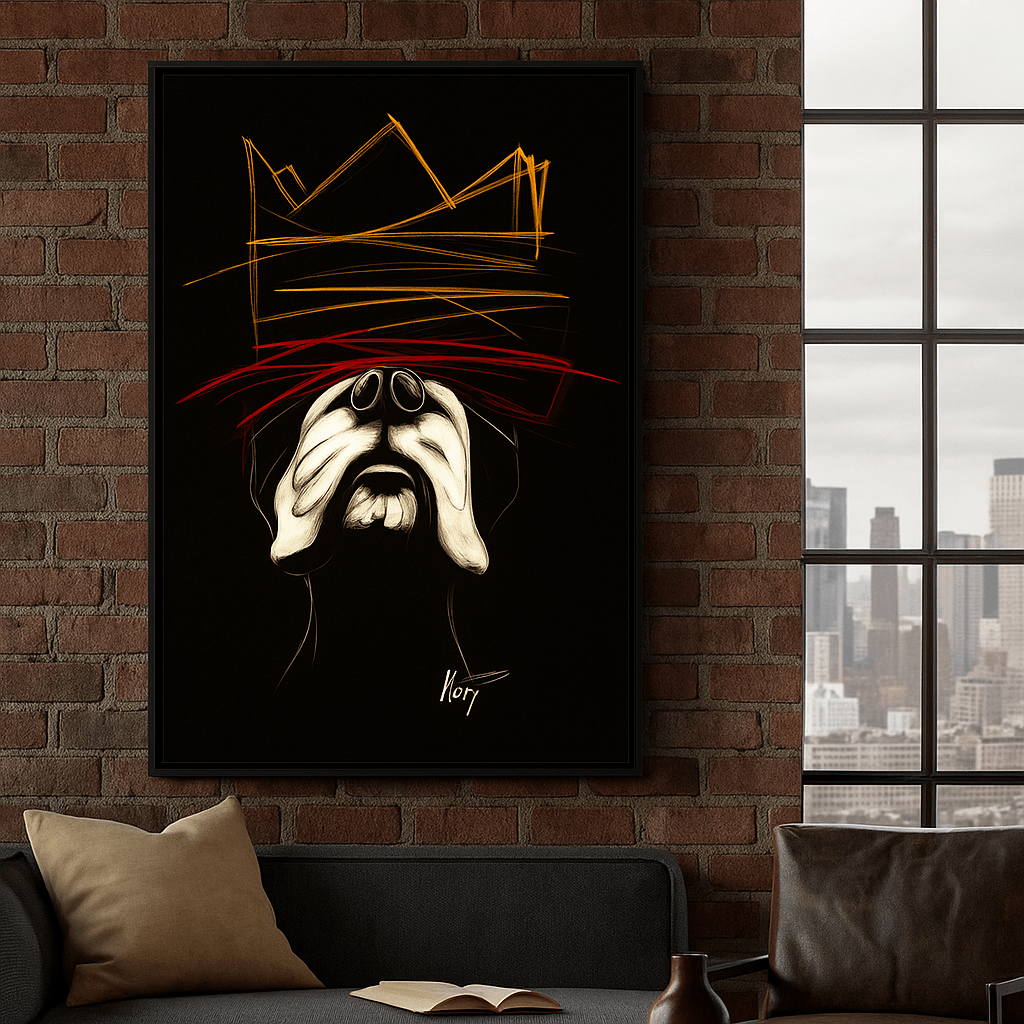 Canvas Print : Bulldog Crowned Chaos – Abstract Minimalist Canvas Art Print - Chiara Rossetti