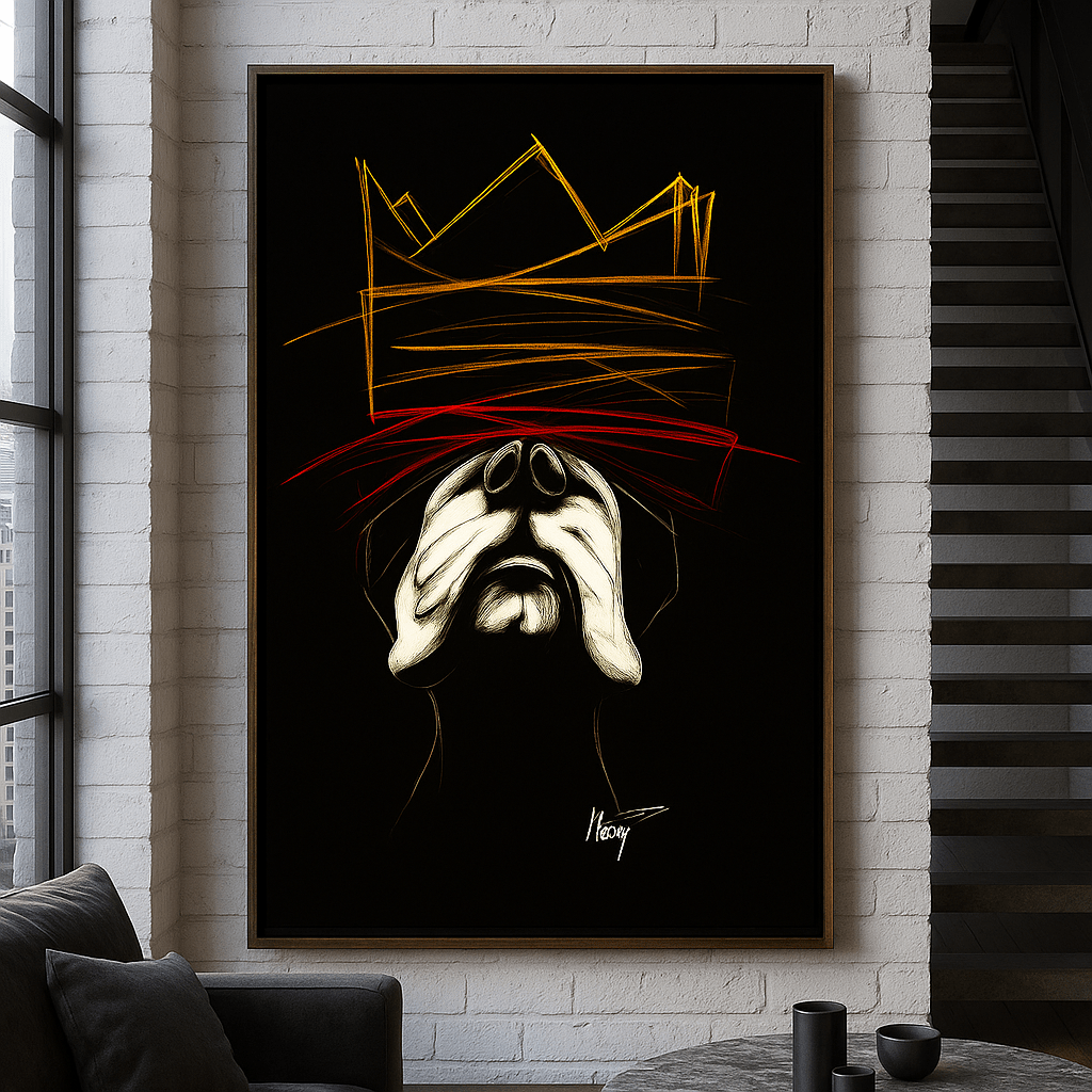 Canvas Print : Bulldog Crowned Chaos – Abstract Minimalist Canvas Art Print - Chiara Rossetti