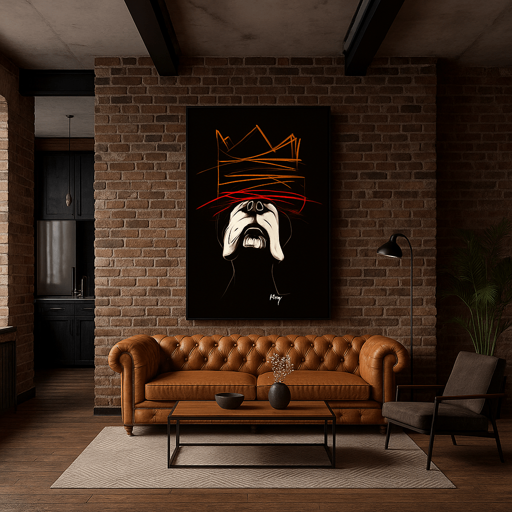 Canvas Print : Bulldog Crowned Chaos – Abstract Minimalist Canvas Art Print - Chiara Rossetti