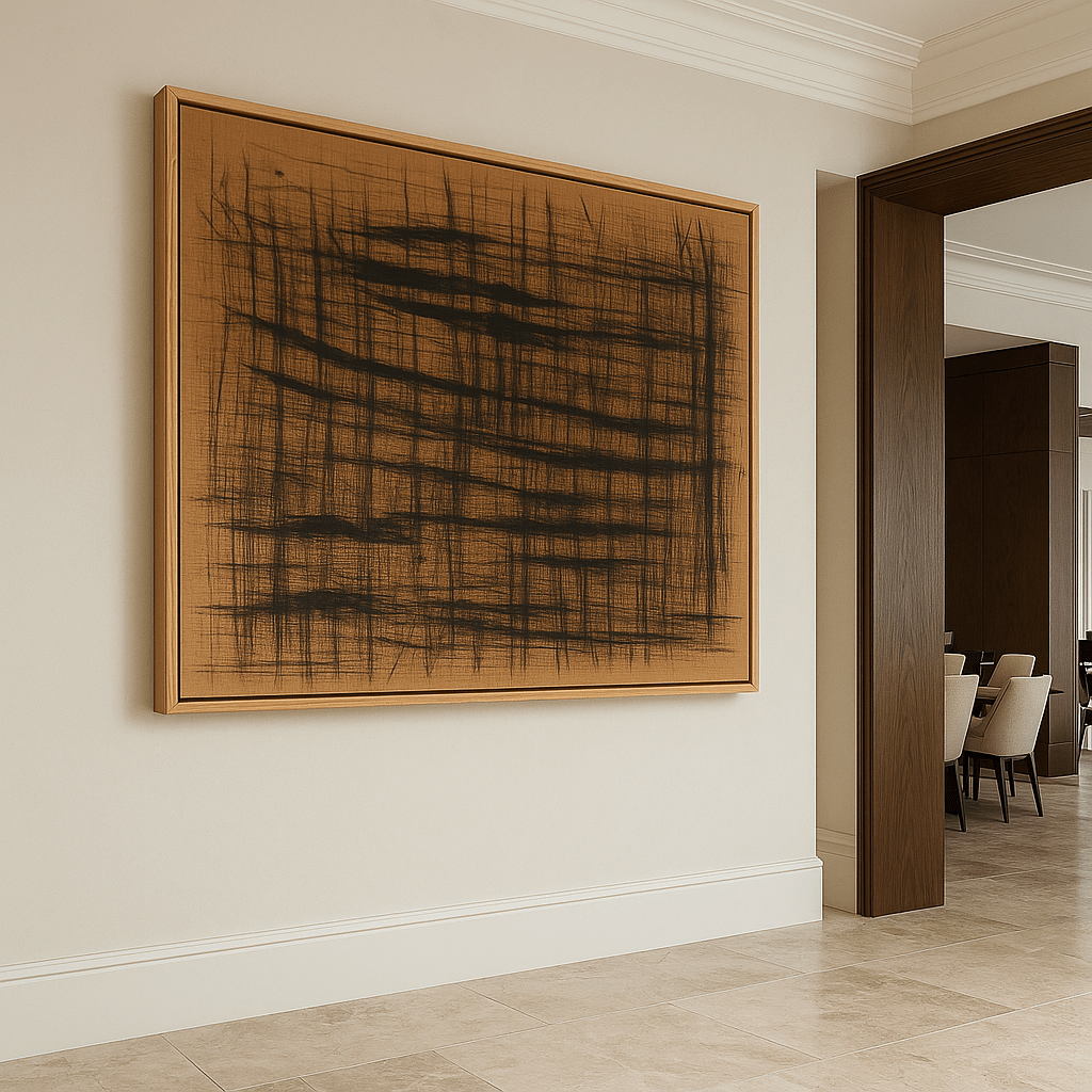 Canvas Print: Burnt Lines – Raw Minimalist Grid Art modern abstract canvas wall art by Rossetti Art – luxury interior design artwork for living room, bedroom, office – Contemporary Art for Sale contemporary art piece Contemporary art print